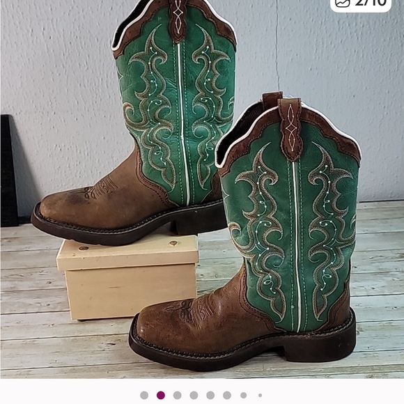 Justin Boots Green and Brown Leather Boots - Picture 1 of 12